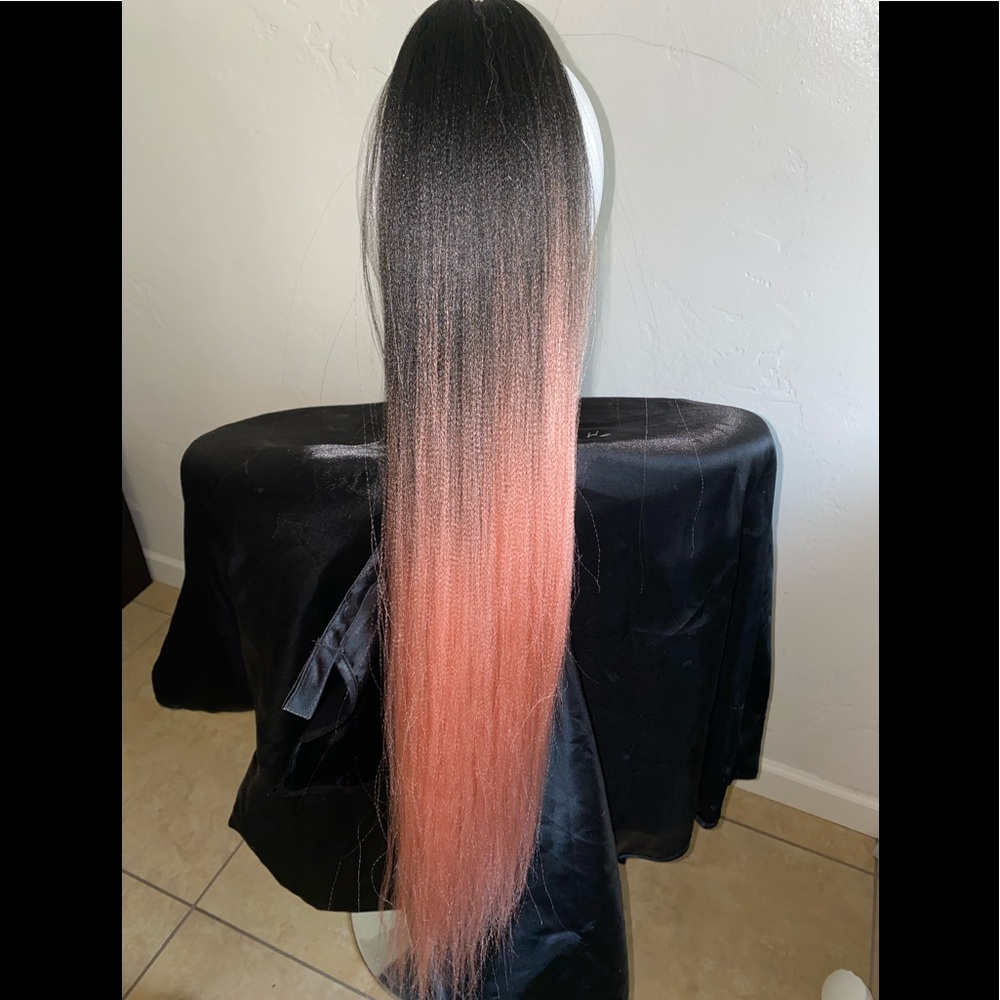 Rose/pink-Braids,long ponytails,long extensions.